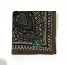 MEN HANDKERCHIEF VINTAGE BROWN PAISLEYS CLASSIC COTTON POCKET SQUARE 18.5  