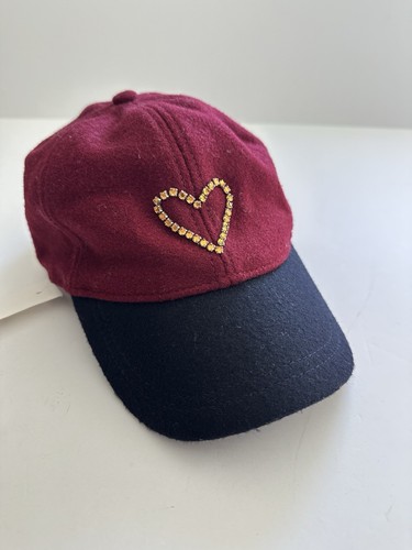 New Crewcuts Girls' L/XL Baseball Hat Heart B2851 Navy Burgundy By J Crew Wool