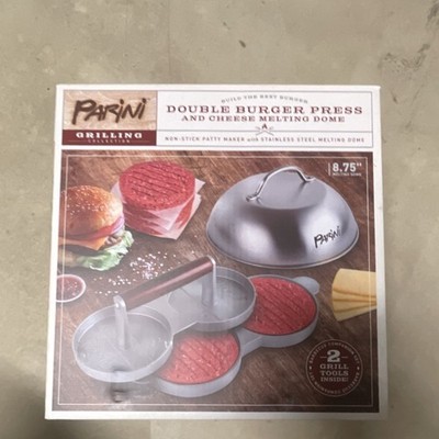 Parini Double Burger Press & Cheese Melting Dome Stainless Steel Non-Stick 8.75''