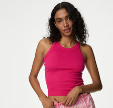 NWOT M S B by Boutique Hot Pink Sleep Vest Top Skinny Ribbed Racer Back Small