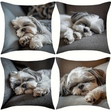 4pcs Sleeping Shih Tzu Short Plush Pillow Cover Soft Cushion Case for Pet Lover