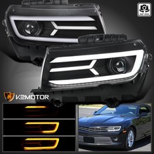 Black Fits 2014-2015 Chevy Camaro Projector Headlights Switchback Sequrntial Led