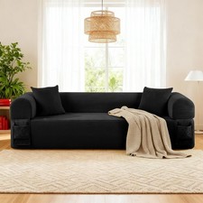 2-in-1 Folding Convertible Sofa Bed,Corduroy Cloud Floor Couch with Side Pocket