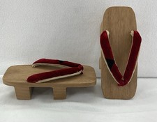 Japanese Traditional Wooden Get a Sandals Red Velvet Straps Vintage Cosplay