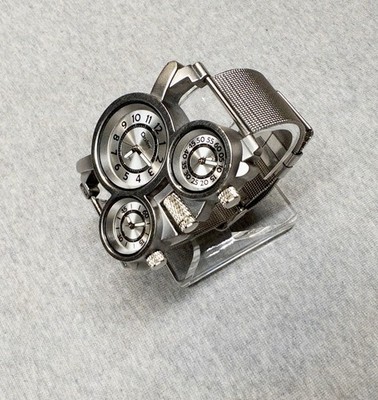 Steampunk Oulm Watch 50mm Silver 1167 Multi Dial 24mm Mesh Band New Batteries