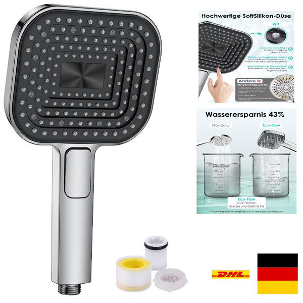 Duschkopf 135Mm Wassersparend Airmix 3 Strahlarten Chrom Badezimmer Dusche-image