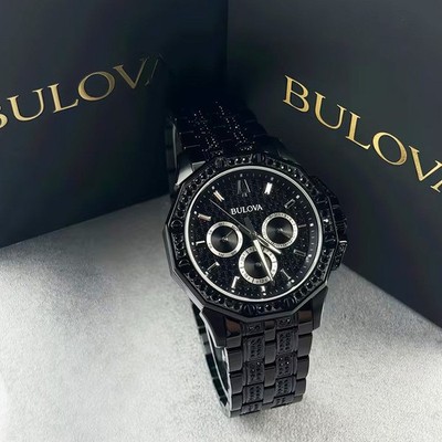 Bulova Octava 98C134 Crystal Black Dial Stainless Steel Quartz Men's Watch