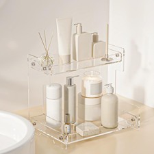 Bathroom Counter Organizer 2Tier Acrylic Corner Storage Clear Vanity Perfum Rack