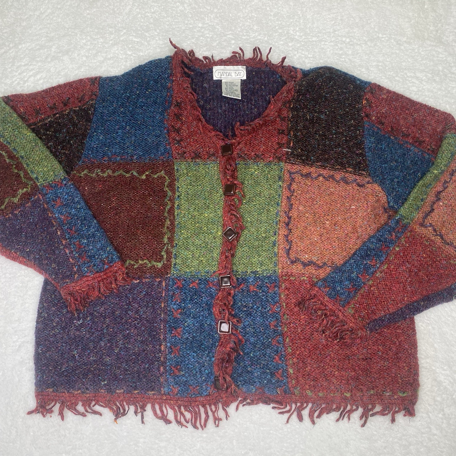 Vintage Mandal Bay Women's XXL Y2k granny core Patchwork Cardigan Sweater