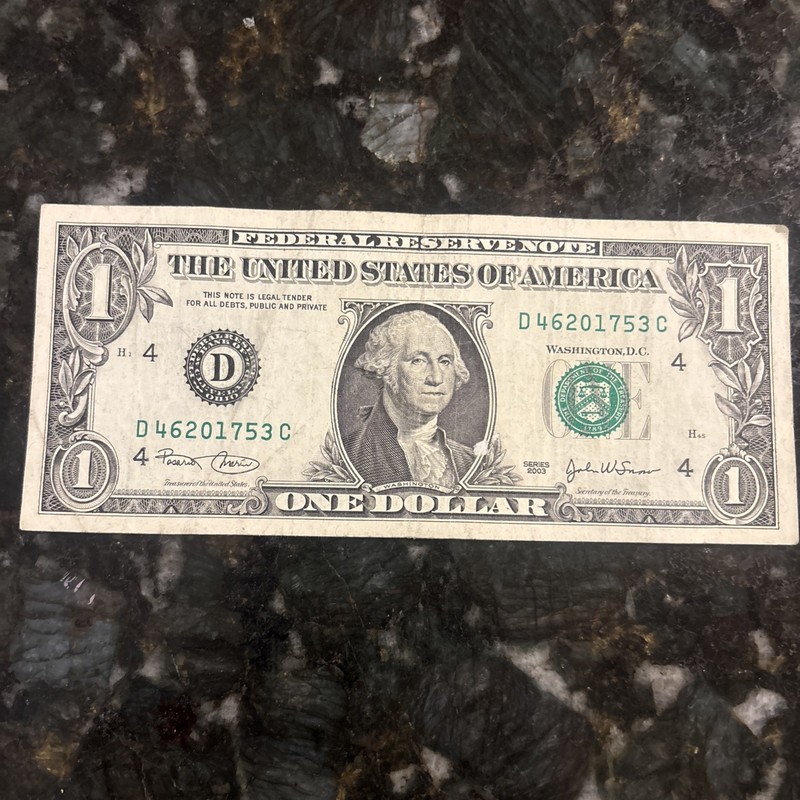 Eight Digit Broken Ladder Fancy Serial Number One Dollar Bill 0 Thru 7