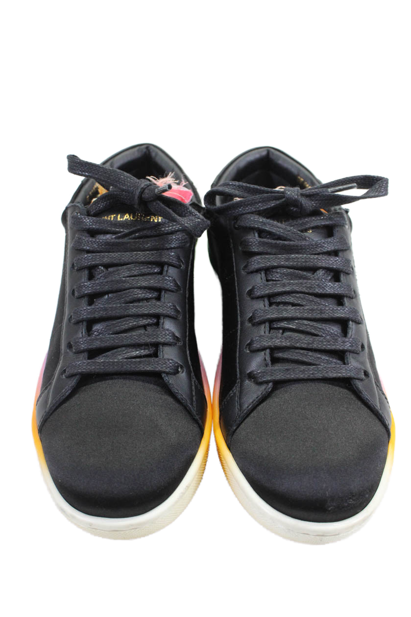 Sneakers basse stringate Saint Laurent da donna in raso nere taglia 36 5 6 5