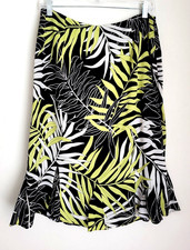 Talbots Skirt 100 silk black w leaf print size 10 fit flare lined vtg 90s