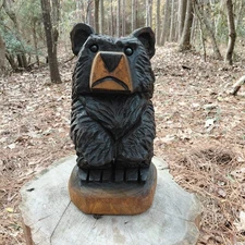 Chainsaw Carving Bear 18" Black Bear Folk Art Wood Carving Rustic Art Standing 