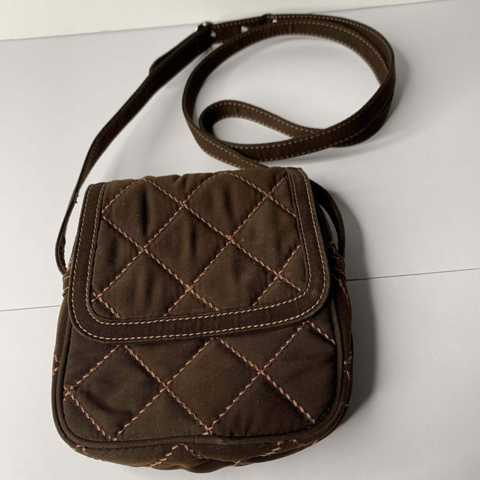 Vera Bradley Small Solid Brown Quilted Cotton Cro… - image 1