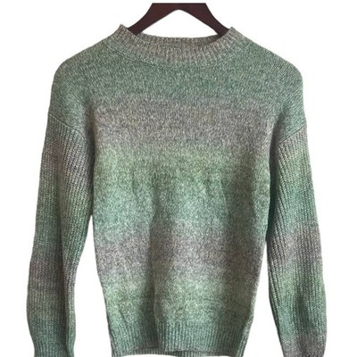 Abound Women Sweater XS Ombre Green Heather Knit Crewneck Minimalist Cozycore