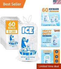 Plastic Ice Bags 8lb 60 Pack Cotton Drawstring