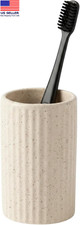 Small Beige Speckled Ceramic Toothbrush Holder for Bathroom Countertop