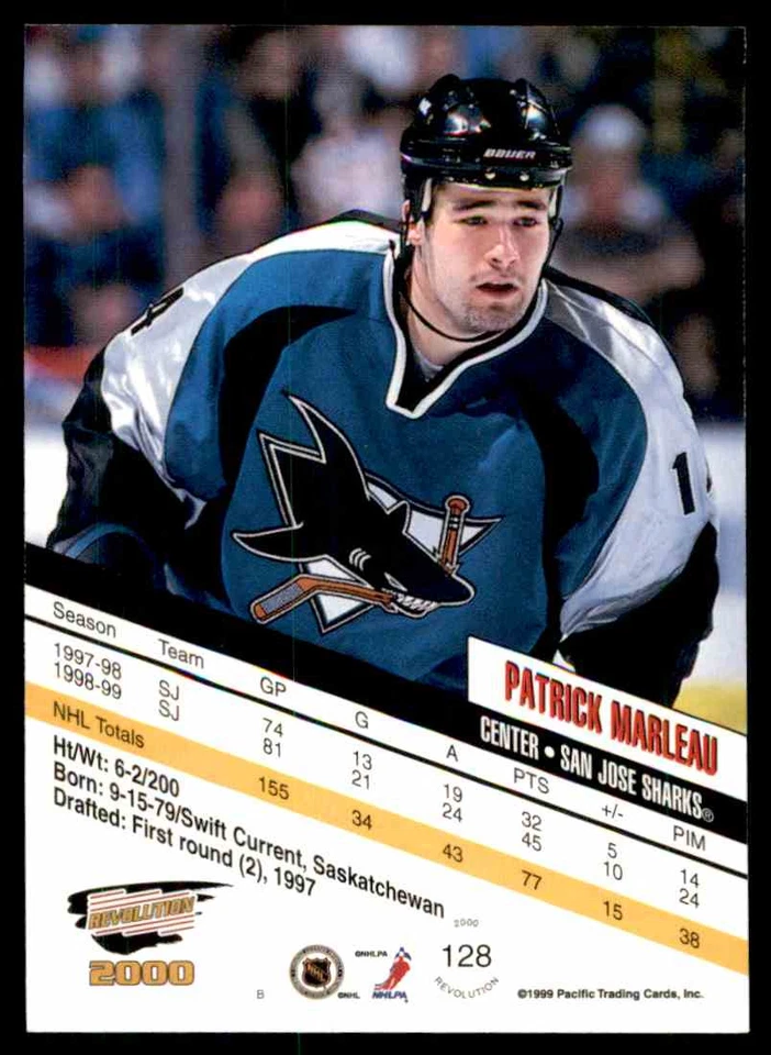 1999-00 PACIFIC REVOLUTION PATRICK MARLEAU SAN JOSE SHARKS #128 - Image 2 of 2