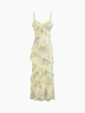 CIDER Lace V-neck Floral Ruffle Maxi Dress