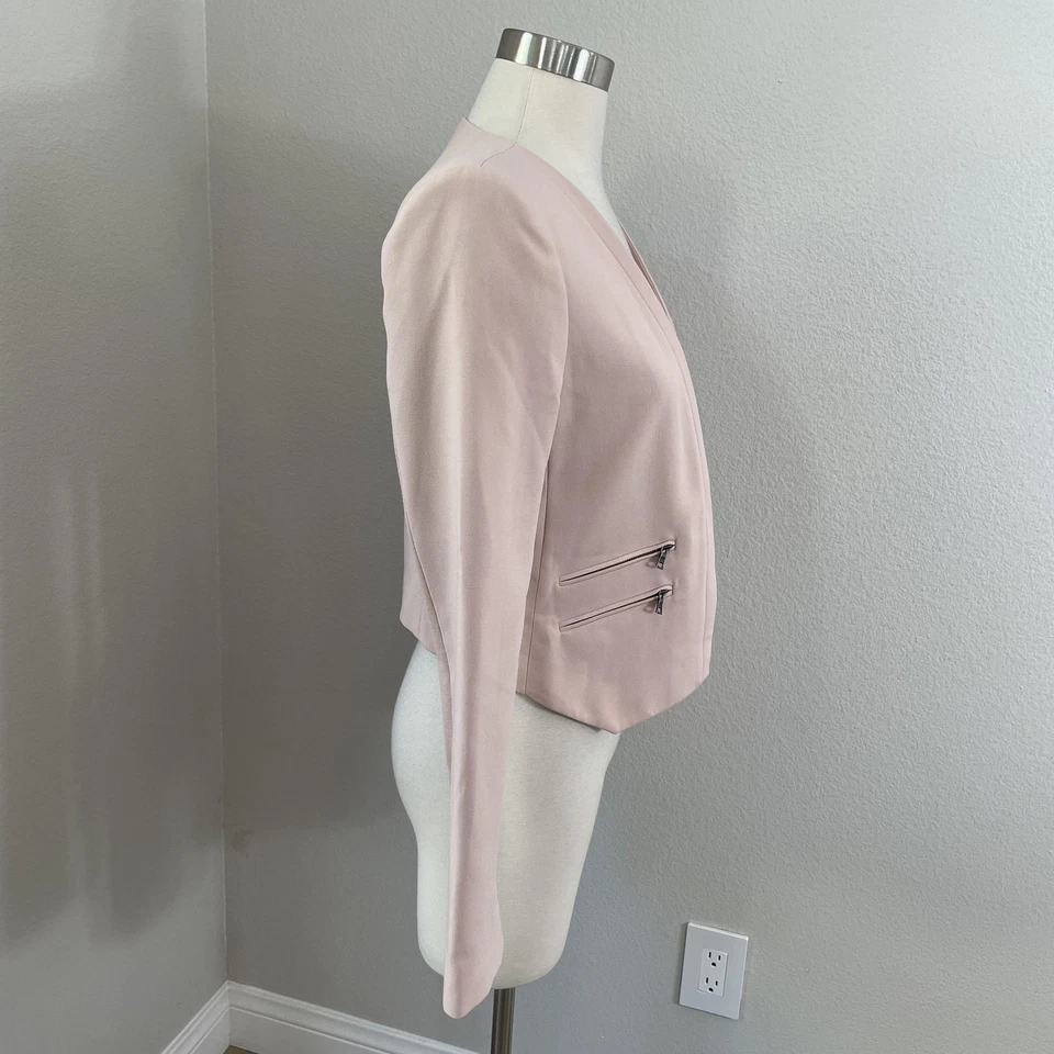 Blazer BCBGMAXAZRIA Mujer Pequeño Desnudo Rosa Frente Abierto Chaqueta Corta Foto 3 de 4