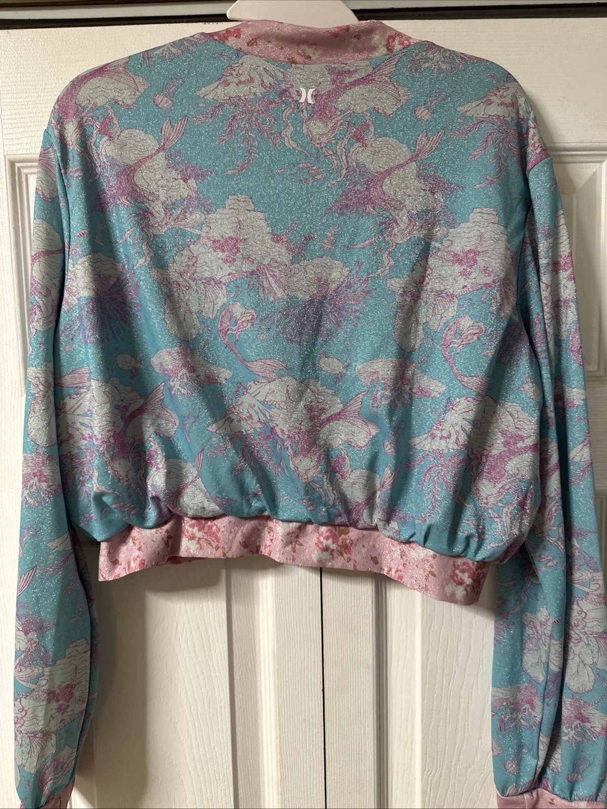 Hurley x LoveShackFancy Bomber Jacket XL Mermaidcore Shimmer Cropped NWT Org $85 image 4