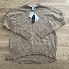 100 Cashmere Knit Pullover Sweater Small Knit Ribbed Beige Camel Magaschoni 