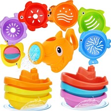 Bath Toys for Kids Ages 1-3, Kids Bath Toys with Floating Boats, Bathing Spoo...