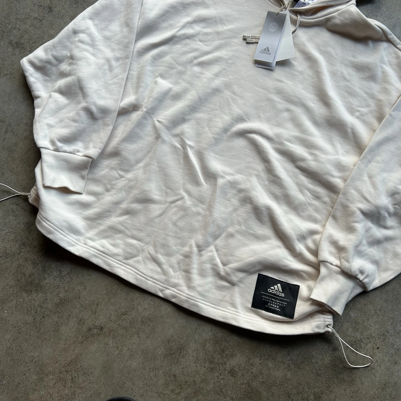 OFF WHITE Felpa con cappuccio Adidas Cream donna media pesante abbigliamento sportivo nuova con etichetta