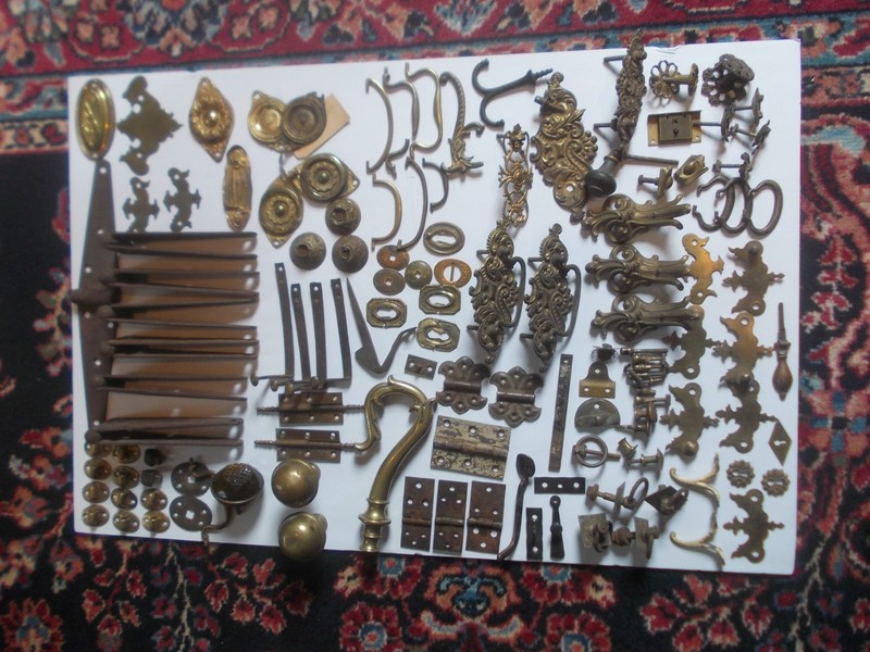 Antique Hardware 18th, 19th, & 1st 20th c. Latches, Amber Doorknob, Hasp, Brass