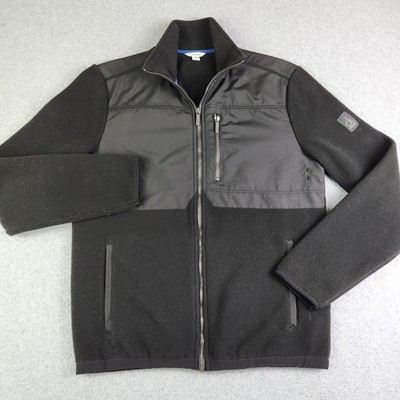 Calvin Klein Fleece Jacket Mens Small Black Mixed Media Full Zip Mock Neck CK