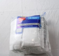 Hanes Boy's Double Tough Durability 12 Pack Crew Socks BM7 White Large NWT