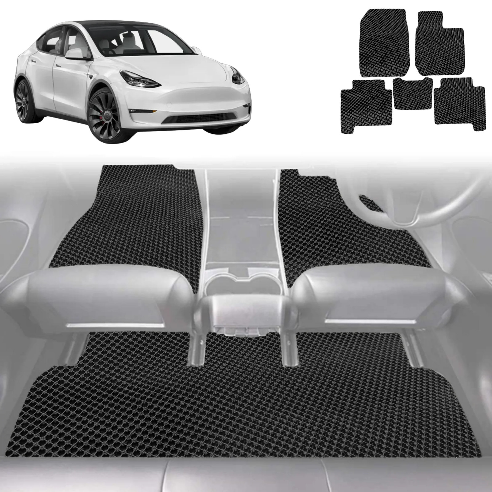 6D Diamond Car Floor Mats for Tesla Model Y 2022 - Current | Rubber All Weather