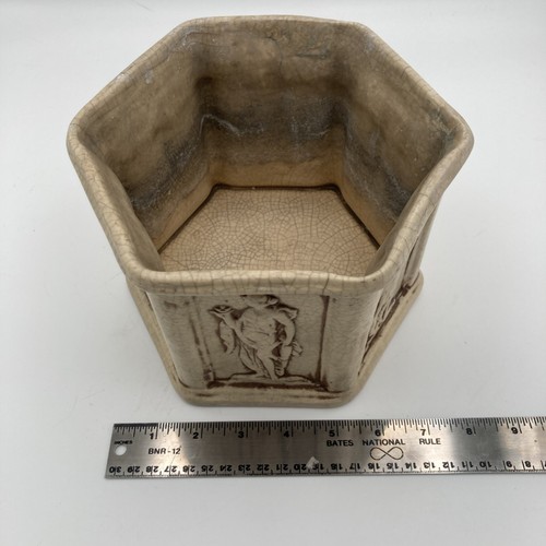 WELLER CLINTON IVORY ART NOUVEAU GODDESS MAIDENS HEXAGON JARDINIERE PLANTER - Picture 7 of 10