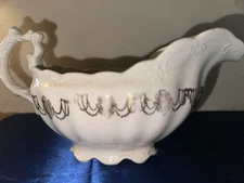 Antique HOME LAUGHLIN China GRAVY BOAT White With Gold scroll-like pattern