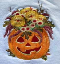 Vtg Hanes Pumpkin Sweatshirt Womens Large Halloween Witch Embroidered White