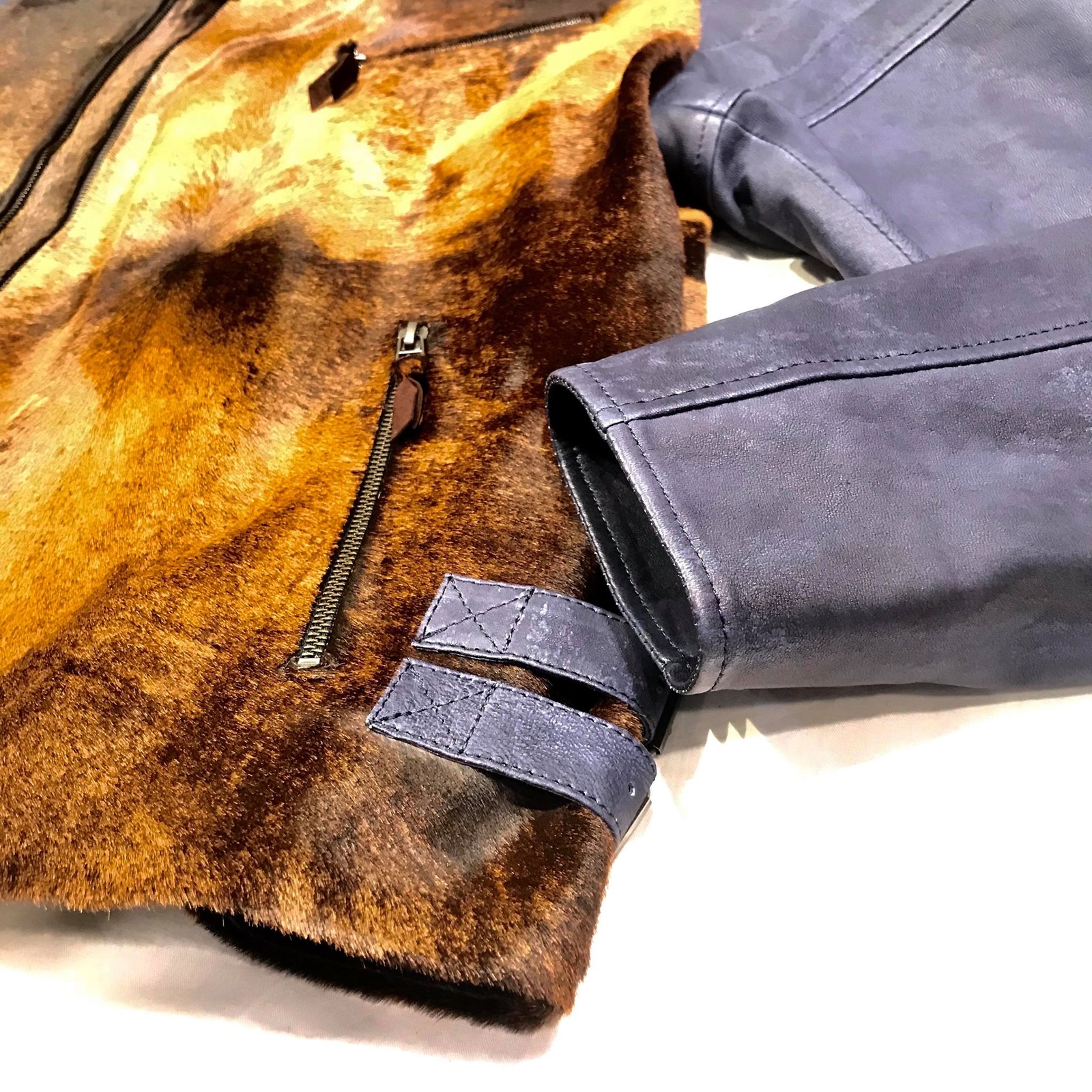 PONY Giacca da motociclista Aston Navy capelli di cavallo naturali