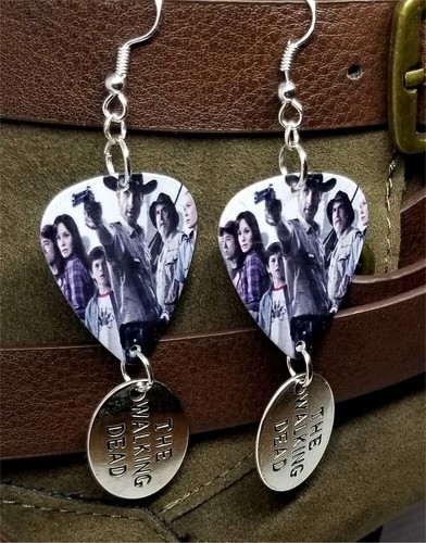 Walking Dead Rick Shane Carl and Lori Guitar Pick Earrings with TWD Charms - Picture 3 of 4