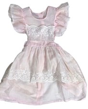 Vintage 1950s Girls Pink Organdy Pinafore Dress Sheer Size 4T