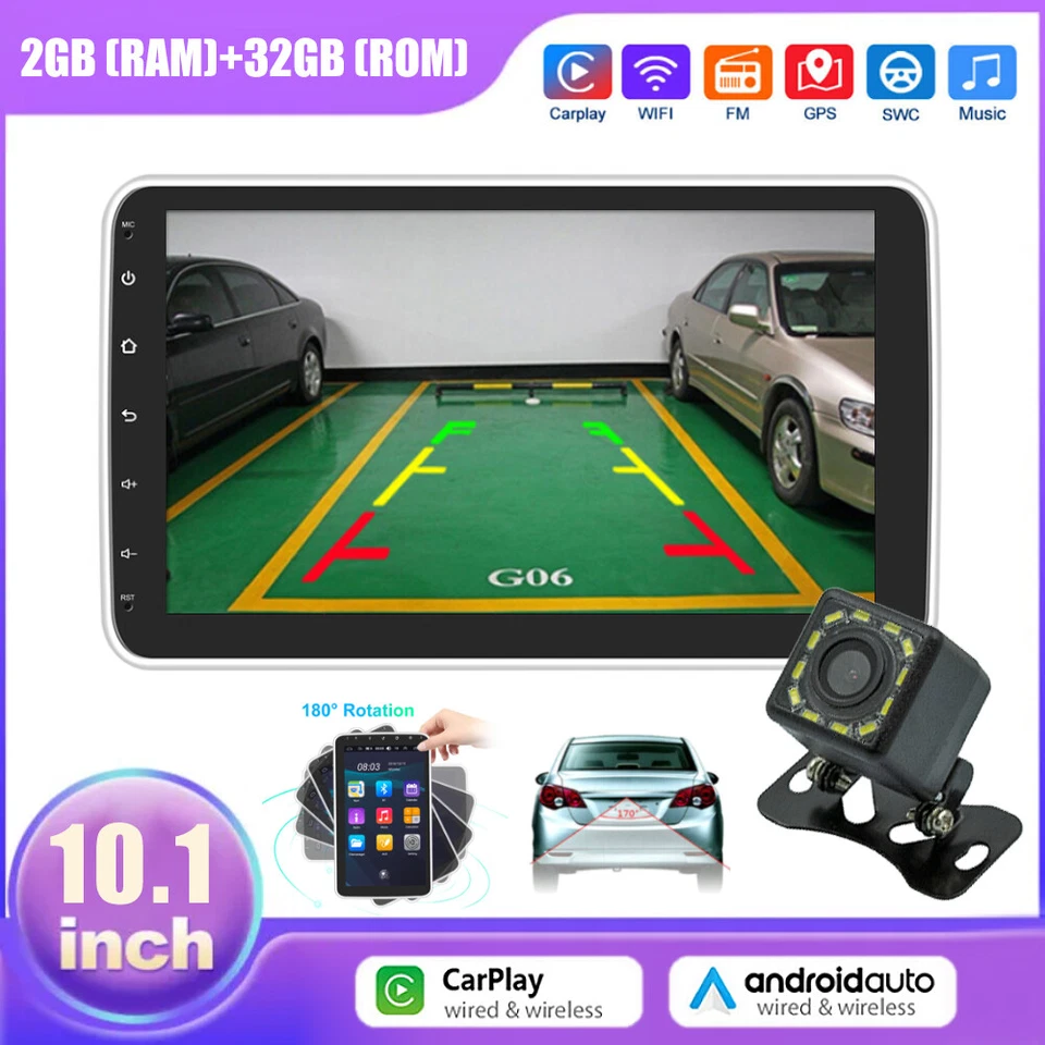 Rotatable 10.1'' Single 1 DIN GPS Navi Wifi 32GB Android Car Stereo Radio+Camera - Image 2 of 4