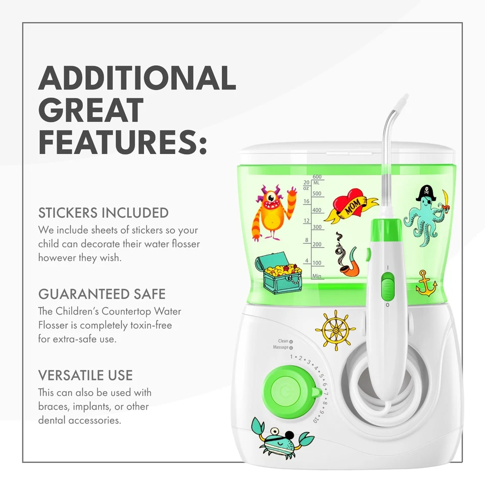 Children Countertop Oral Irrigator/Portable Kid Teeth Dental Water Flosser Green - Image 3 of 4
