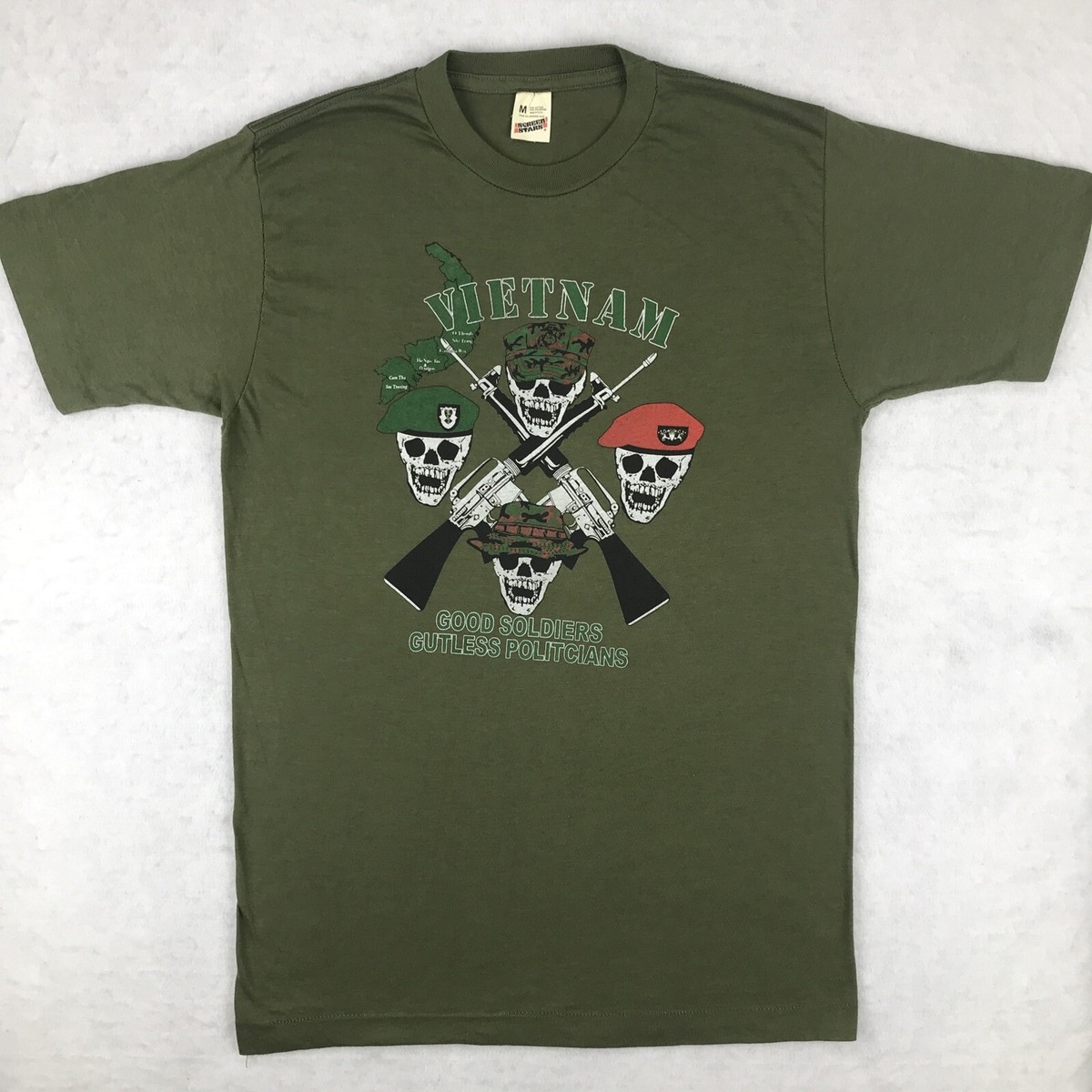 vtg 80s VIETNAM WAR GOOD SOLDIERS BAD POLITICIANS SKULL T-Shirt S
