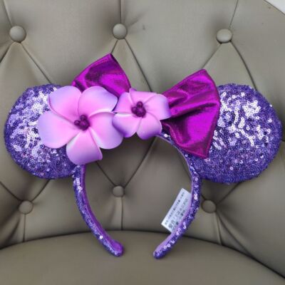 Lila Plumeria Aulani Hawaii Pailletten Bow Minnie Ears Disney Parks Stirnband