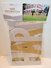 Happy Birthday Yard Decorations 12in Letters With Stakes Silver / Gray