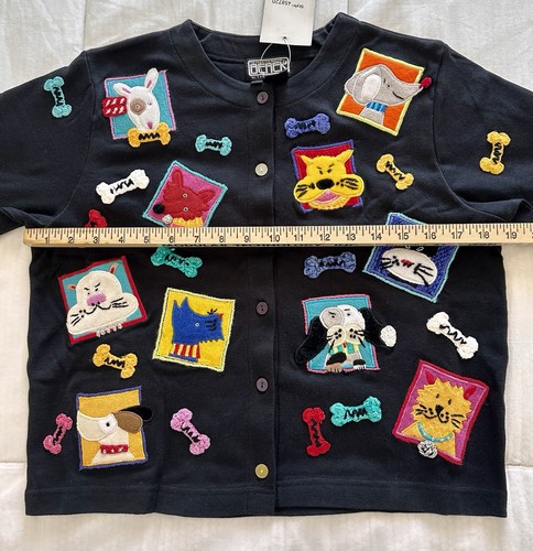 VTG Berek Takako 2 Women’s Black Multi Sweater Dogs Bones Sweater Cardigan Small - Picture 12 of 12