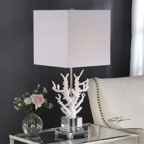 Uttermost Corallo Crystal Resin Iron and Fabric Table Lamp in White Coral - Picture 2 of 8