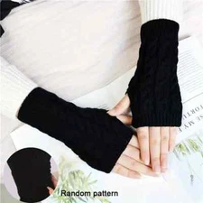 GLOVES, Monochrome Knitted Gloves Short Half Finger Warm Gloves