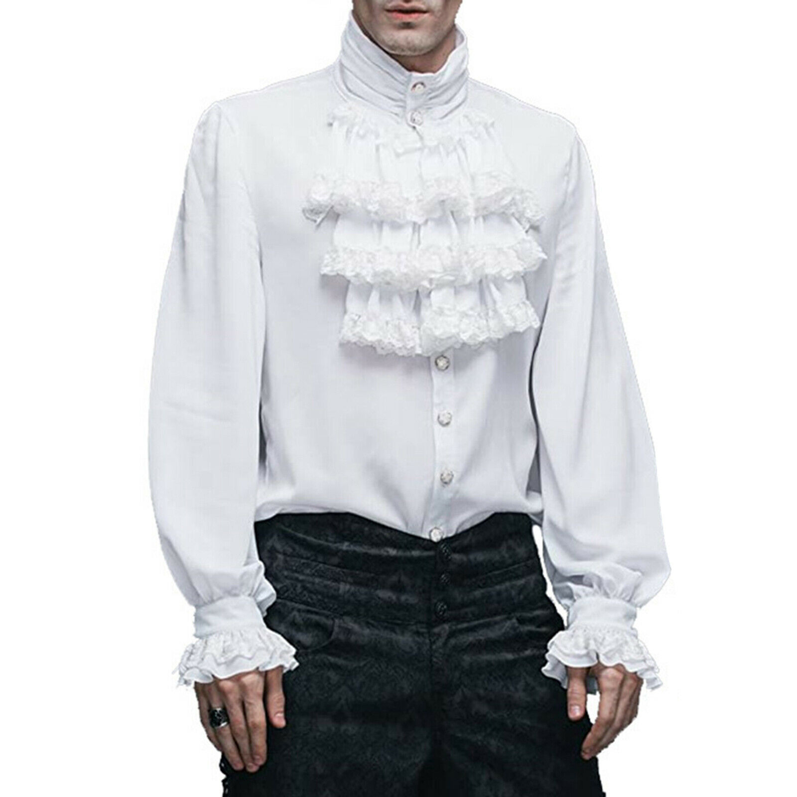 Adult Men's Vintage Shirt Renaissance Victorian Blouse Gothic Ruffled Shirt  Top