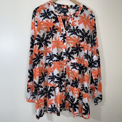 Ulla Popken Top Womens 20/22 Tropical Print Longline Tunic Cruise Resort Coastal