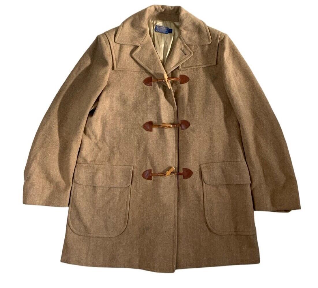 VTG 60s USA PENDLETON WOOL DUFFEL OVERCOAT CAR COAT ROCKABILLY BEIGE L 44