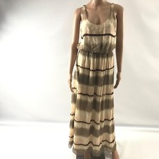 ALICE + OLIVIA Women's Striped Maxi Dress Size M Beige Brown 100% Silk Lined 